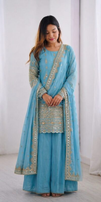ZF 430 Sky Blue Vichitra Silk Salwar Suit with Embroidery Work. Wedding, Party, Festive, Events, Grab it for ₹2399. Delivery 4-6 Working Days. Shop now. | Jump Suits, Straight Suits, Casual Suits, Creative suits, Designer Suits, Palazzo Suits, Party Wear Suits, Patiala Suits, Salwar suit