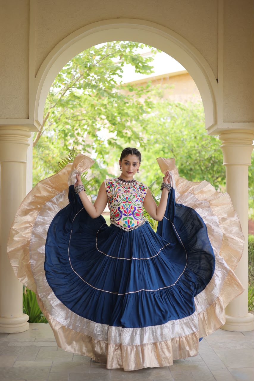 KA 5071 Blue colour Rayon Embroidery Work & Cowrie Work Lehenga Choli . Grab it for ₹2849. Delivery 4-6 Working Days. Shop now. | Bollywood Lehenga, Creative Lehenga, Designer Lehenga, Embroidered Lehenga, Lehenga, Party Wear Lehenga