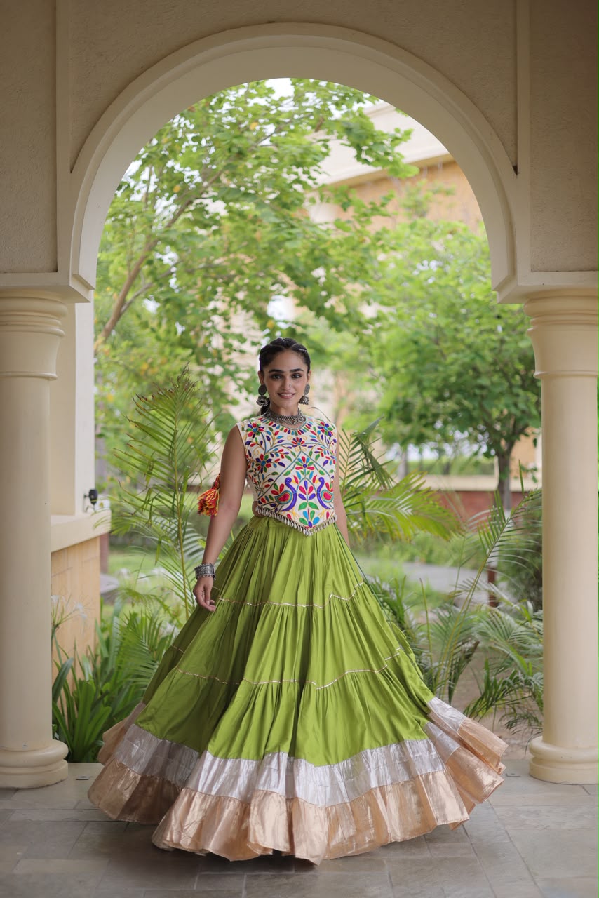 KA 5071 Pista Rayon Embroidery Work & Cowrie Work Lehenga Choli . Grab it for ₹2849. Delivery 4-6 Working Days. Shop now. | Bollywood Lehenga, Creative Lehenga, Designer Lehenga, Embroidered Lehenga, Lehenga, Party Wear Lehenga