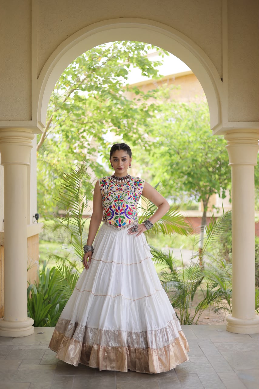KA 5071 White Rayon Embroidery Work & Cowrie Work Lehenga Choli . Grab it for ₹2849. Delivery 4-6 Working Days. Shop now. | Bollywood Lehenga, Creative Lehenga, Designer Lehenga, Embroidered Lehenga, Lehenga, Party Wear Lehenga