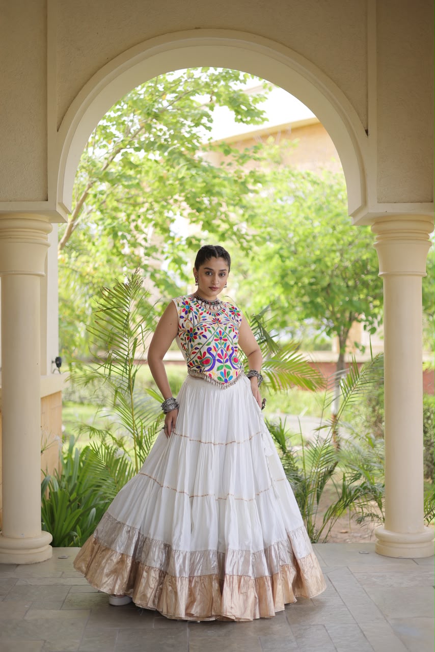 KA 5071 White Rayon Embroidery Work & Cowrie Work Lehenga Choli . Grab it for ₹2849. Delivery 4-6 Working Days. Shop now. | Bollywood Lehenga, Creative Lehenga, Designer Lehenga, Embroidered Lehenga, Lehenga, Party Wear Lehenga