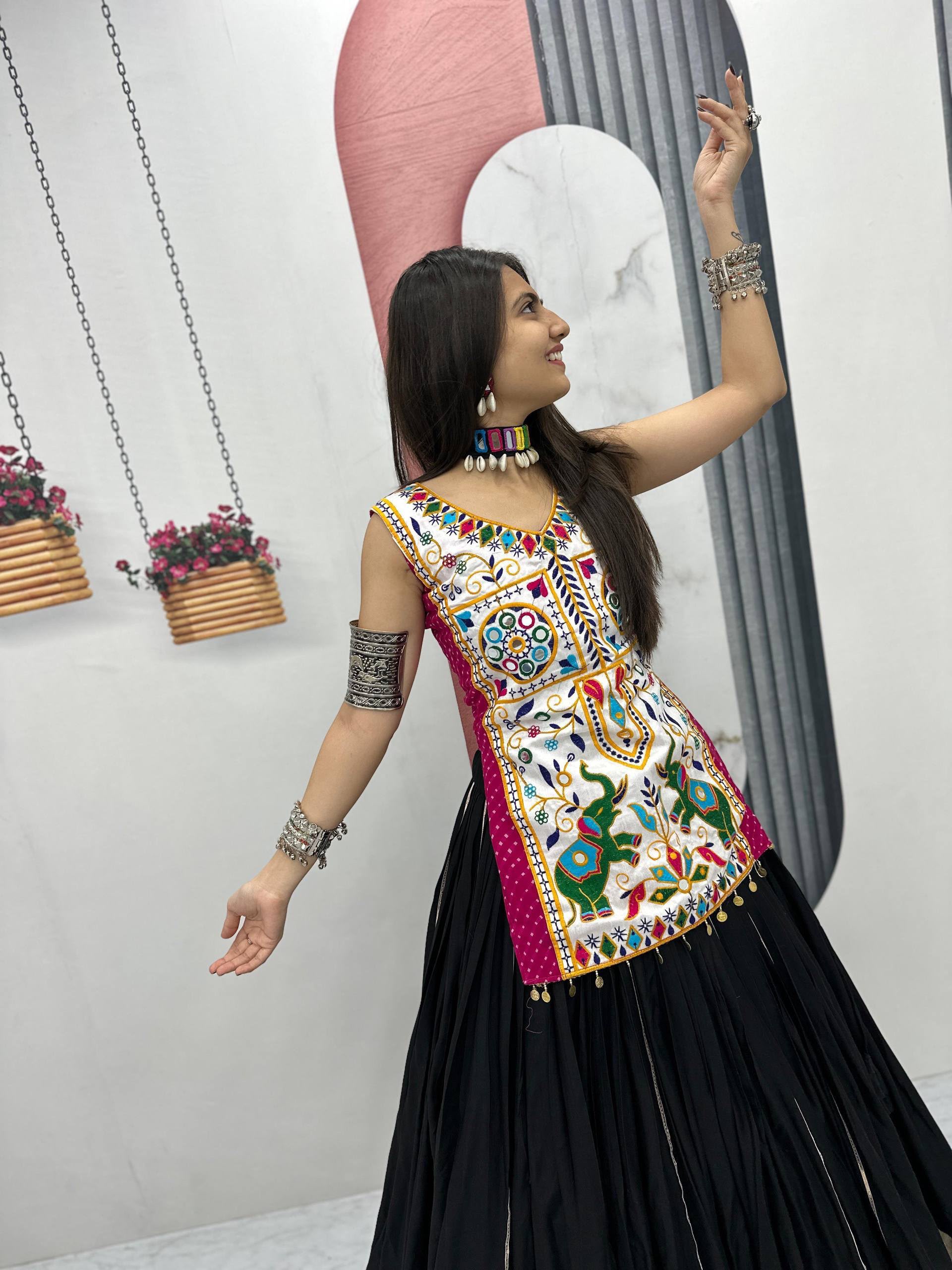 PC N43 Black in Pure Cotton Mirror Work & Gamthi Work Lehenga Choli . Exclusive Offer ₹2949. Delivery 4-6 Working Days. Shop now. | Bollywood Lehenga, Creative Lehenga, Designer Lehenga, Embroidered Lehenga, Lehenga, Party Wear Lehenga
