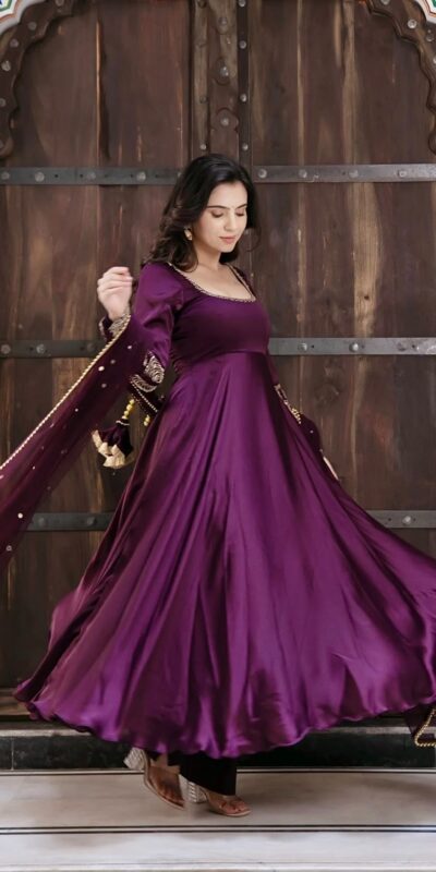 SRK 5373 Purple Upada Silk Gown Perfect for Wedding, Party, Onam, Housewarming, Durga Puja –. Grab it for ₹2199. Delivery 4-6 Working Days. Shop now. | Bollywood Gowns, Creative Gowns, Designer Gowns, Embroidered Gowns, Gowns, Party Wear Gowns
