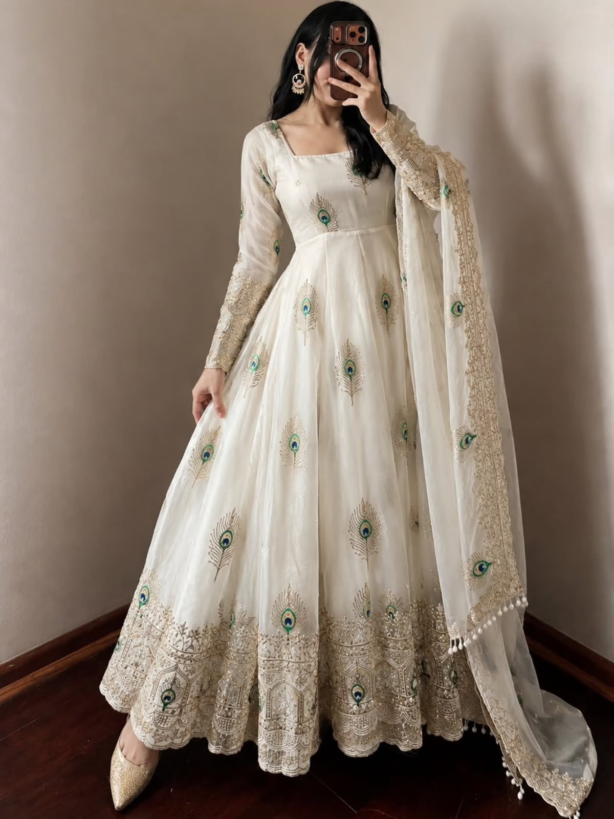 SRK 5372 White Fendy Silk Gown with Embroidery Work & Sequins Work. Special Price ₹2799. Delivery 4-6 Working Days. Shop now. | Bollywood Gowns, Creative Gowns, Designer Gowns, Embroidered Gowns, Gowns, Party Wear Gowns