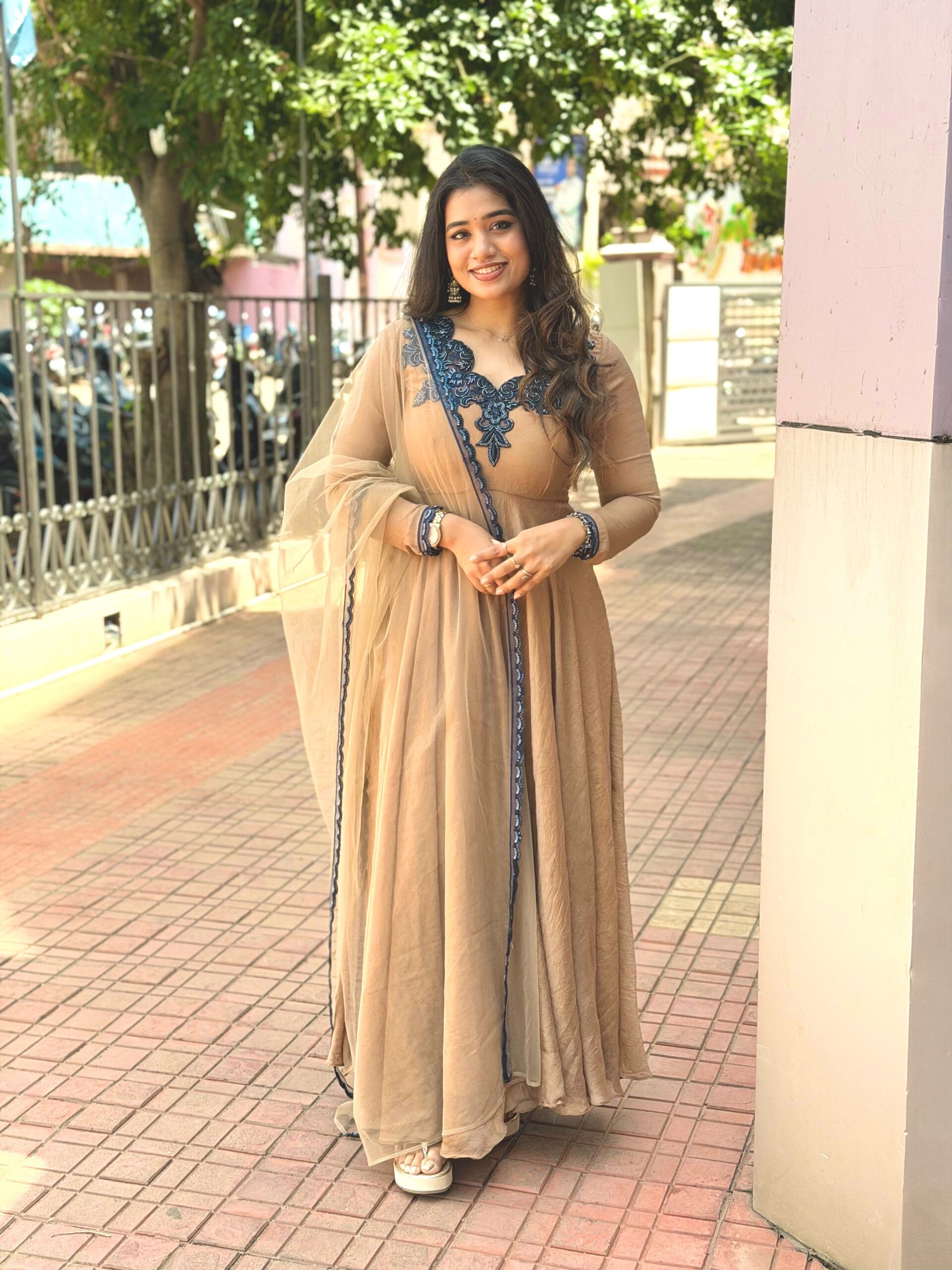 JF 058 Chiku Doremon Crush Gown with Lace Work & Mirror Work. Exclusive Offer ₹2399. Delivery 4-6 Working Days. Shop now. | Bollywood Gowns, Creative Gowns, Designer Gowns, Embroidered Gowns, Gowns, Party Wear Gowns