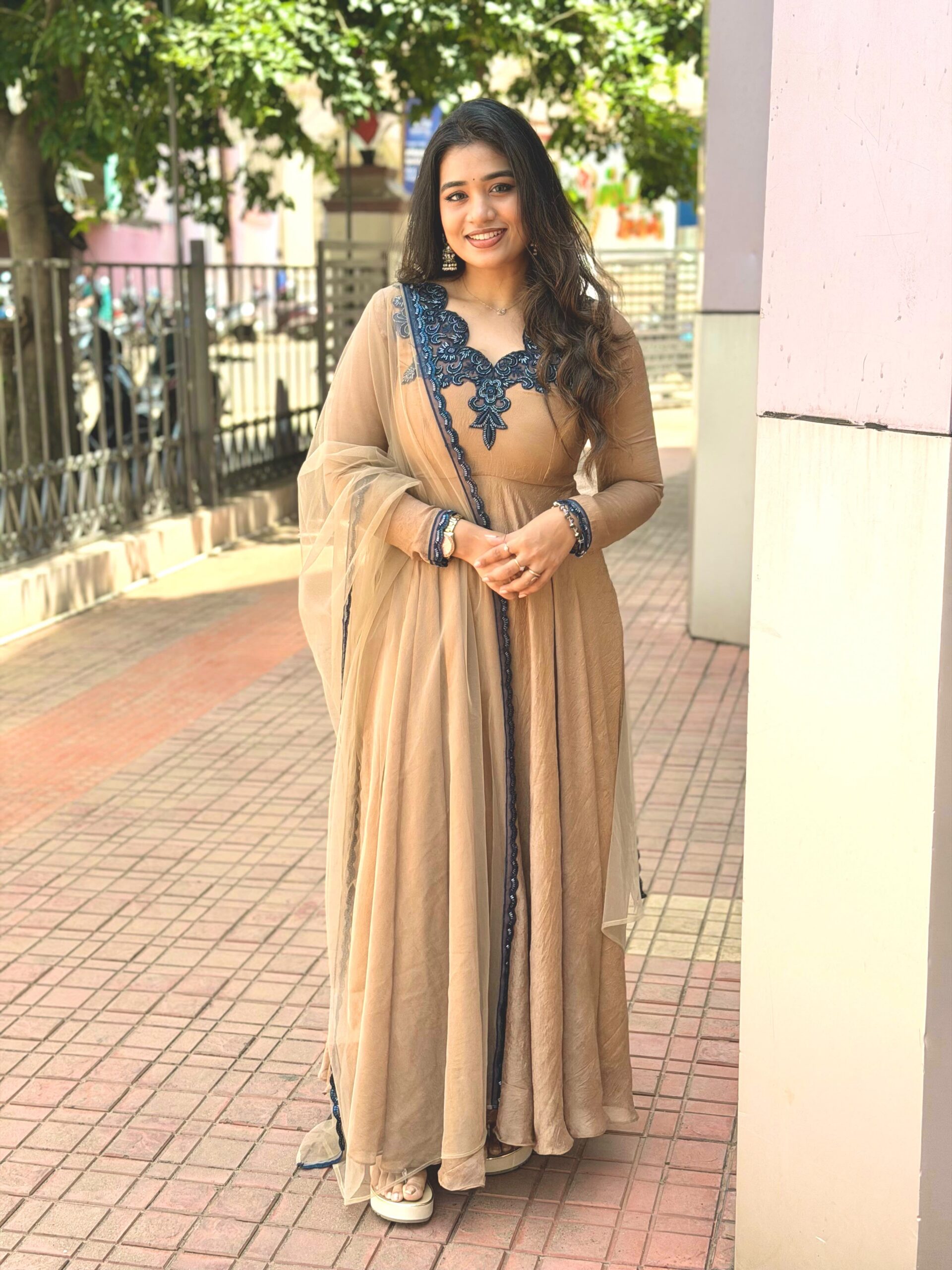 JF 058 Chiku Doremon Crush Gown with Lace Work & Mirror Work. Exclusive Offer ₹2399. Delivery 4-6 Working Days. Shop now. | Bollywood Gowns, Creative Gowns, Designer Gowns, Embroidered Gowns, Gowns, Party Wear Gowns