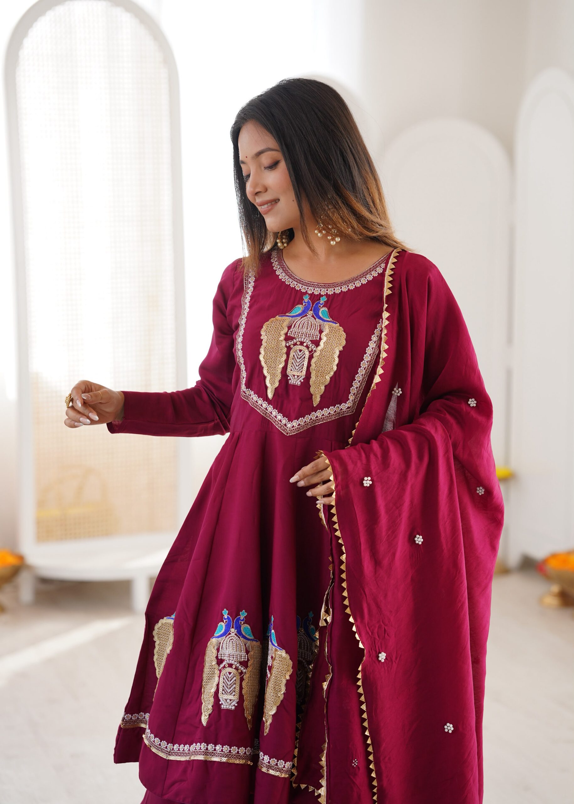 NSR 916 Maroon Roman Silk Salwar Suit with Sequins Work & Embroidery Work. Available at ₹2399 only. Delivery 4-6 Working Days. Shop now. | Jump Suits, Straight Suits, Casual Suits, Creative suits, Designer Suits, Palazzo Suits, Party Wear Suits, Patiala Suits, Salwar suit
