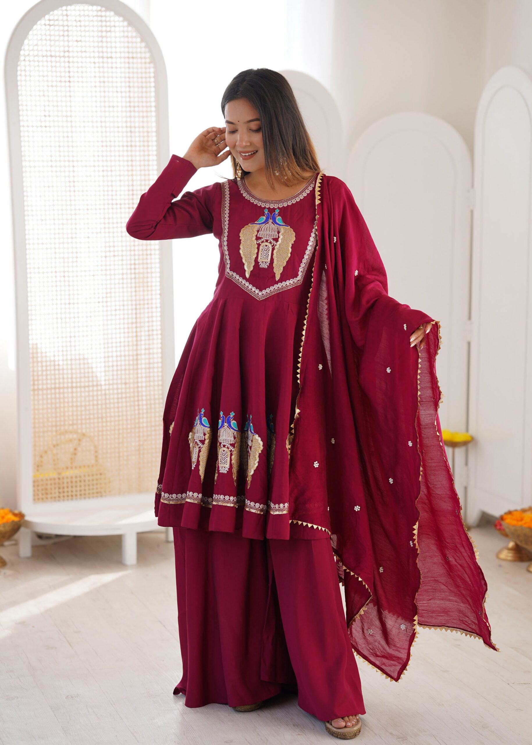 NSR 916 Maroon Roman Silk Salwar Suit with Sequins Work & Embroidery Work. Available at ₹2399 only. Delivery 4-6 Working Days. Shop now. | Jump Suits, Straight Suits, Casual Suits, Creative suits, Designer Suits, Palazzo Suits, Party Wear Suits, Patiala Suits, Salwar suit