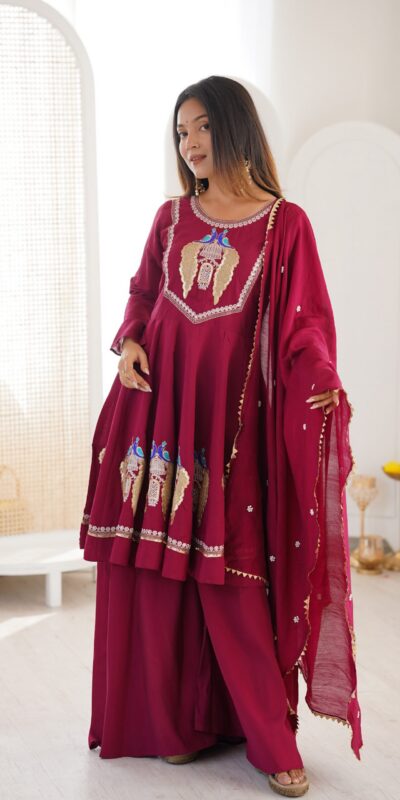 NSR 916 Maroon Roman Silk Salwar Suit with Sequins Work & Embroidery Work. Available at ₹2399 only. Delivery 4-6 Working Days. Shop now. | Jump Suits, Straight Suits, Casual Suits, Creative suits, Designer Suits, Palazzo Suits, Party Wear Suits, Patiala Suits, Salwar suit