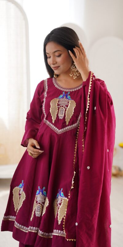 NSR 916 Maroon Roman Silk Salwar Suit with Sequins Work & Embroidery Work. Available at ₹2399 only. Delivery 4-6 Working Days. Shop now. | Jump Suits, Straight Suits, Casual Suits, Creative suits, Designer Suits, Palazzo Suits, Party Wear Suits, Patiala Suits, Salwar suit