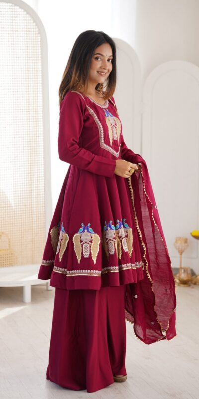 NSR 916 Maroon Roman Silk Salwar Suit with Sequins Work & Embroidery Work. Available at ₹2399 only. Delivery 4-6 Working Days. Shop now. | Jump Suits, Straight Suits, Casual Suits, Creative suits, Designer Suits, Palazzo Suits, Party Wear Suits, Patiala Suits, Salwar suit