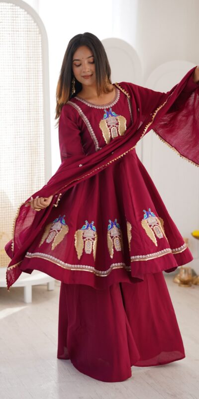 NSR 916 Maroon Roman Silk Salwar Suit with Sequins Work & Embroidery Work. Available at ₹2399 only. Delivery 4-6 Working Days. Shop now. | Jump Suits, Straight Suits, Casual Suits, Creative suits, Designer Suits, Palazzo Suits, Party Wear Suits, Patiala Suits, Salwar suit