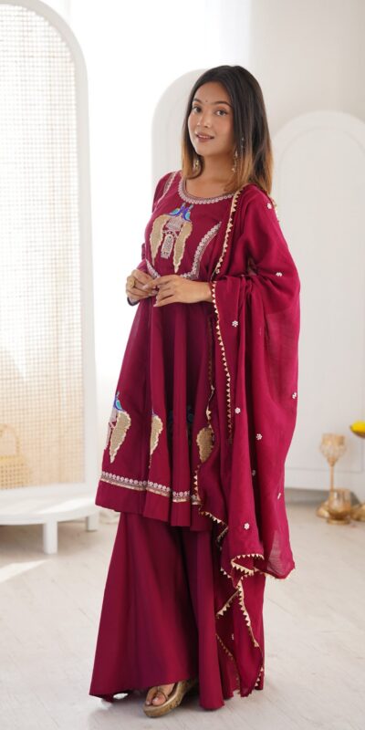 NSR 916 Maroon Roman Silk Salwar Suit with Sequins Work & Embroidery Work. Available at ₹2399 only. Delivery 4-6 Working Days. Shop now. | Jump Suits, Straight Suits, Casual Suits, Creative suits, Designer Suits, Palazzo Suits, Party Wear Suits, Patiala Suits, Salwar suit
