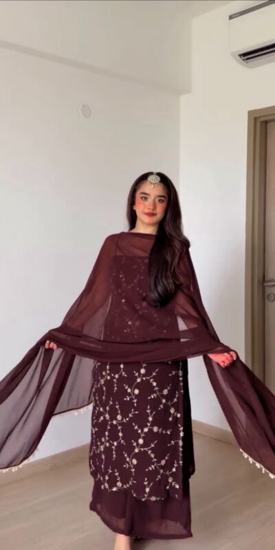 RTC 6067 Brown Faux Georgette Salwar Suit with Mirror Work & Embroidery Work. Get it for ₹2049. Delivery 4-6 Working Days. Shop now. | Jump Suits, Straight Suits, Casual Suits, Creative suits, Designer Suits, Palazzo Suits, Party Wear Suits, Patiala Suits, Salwar suit