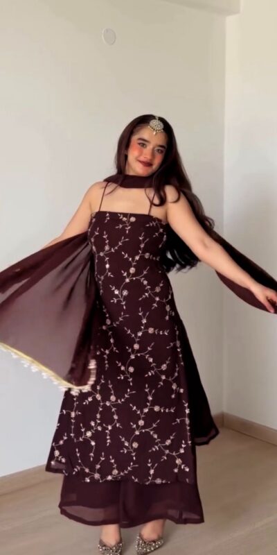 RTC 6067 Brown Faux Georgette Salwar Suit with Mirror Work & Embroidery Work. Get it for ₹2049. Delivery 4-6 Working Days. Shop now. | Jump Suits, Straight Suits, Casual Suits, Creative suits, Designer Suits, Palazzo Suits, Party Wear Suits, Patiala Suits, Salwar suit