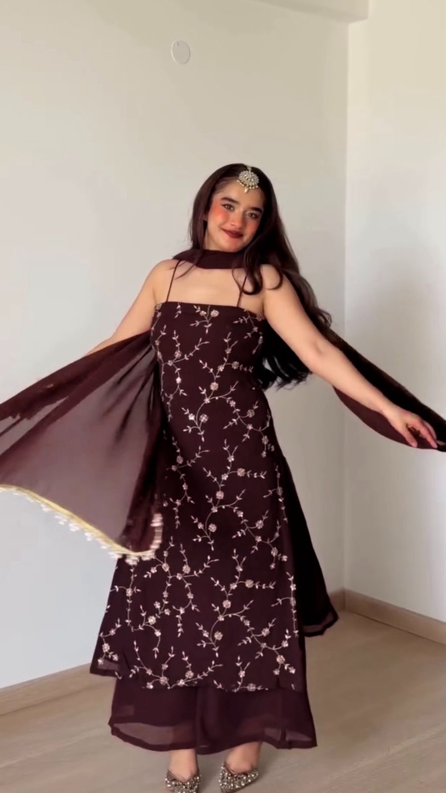 RTC 6067 Brown Faux Georgette Salwar Suit with Mirror Work & Embroidery Work. Get it for ₹2049. Delivery 4-6 Working Days. Shop now. | Jump Suits, Straight Suits, Casual Suits, Creative suits, Designer Suits, Palazzo Suits, Party Wear Suits, Patiala Suits, Salwar suit