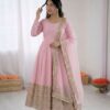 ZSR 3152 Pink Color Roman silk Gown with Embroidery Work & Lace Work. Grab it for ₹2599. Delivery 4-6 Working Days. Shop now. | Bollywood Gowns, Creative Gowns, Designer Gowns, Embroidered Gowns, Gowns, Party Wear Gowns