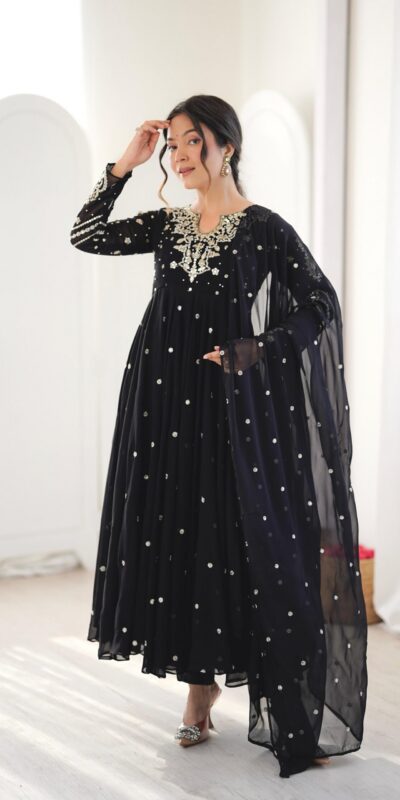 JF 056 Black Faux Georgette Salwar Suit with Mirror Work & Embroidery Work. Get it for ₹2349. Delivery 4-6 Working Days. Shop now. | Jump Suits, Straight Suits, Casual Suits, Creative suits, Designer Suits, Palazzo Suits, Party Wear Suits, Patiala Suits, Salwar suit