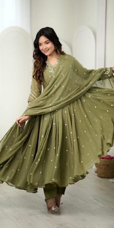 JF 056 Sage Green Faux Georgette Salwar Suit with Mirror Work & Embroidery Work. Get it for ₹2349. Delivery 4-6 Working Days. Shop now. | Jump Suits, Straight Suits, Casual Suits, Creative suits, Designer Suits, Palazzo Suits, Party Wear Suits, Patiala Suits, Salwar suit