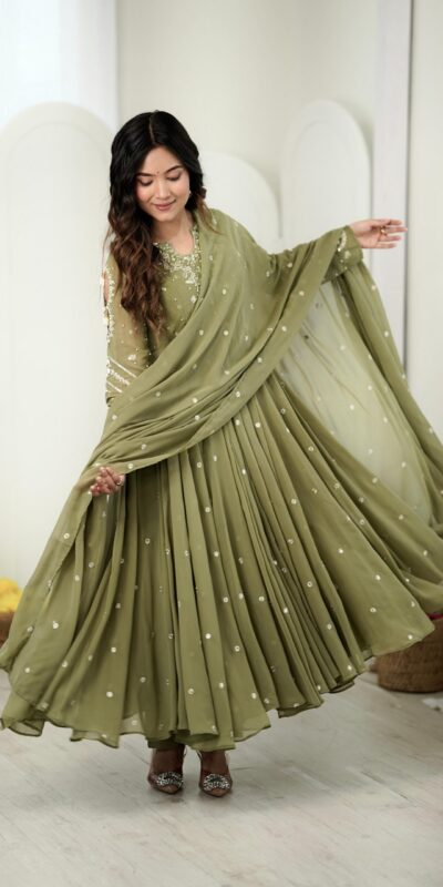 JF 056 Sage Green Faux Georgette Salwar Suit with Mirror Work & Embroidery Work. Get it for ₹2349. Delivery 4-6 Working Days. Shop now. | Jump Suits, Straight Suits, Casual Suits, Creative suits, Designer Suits, Palazzo Suits, Party Wear Suits, Patiala Suits, Salwar suit