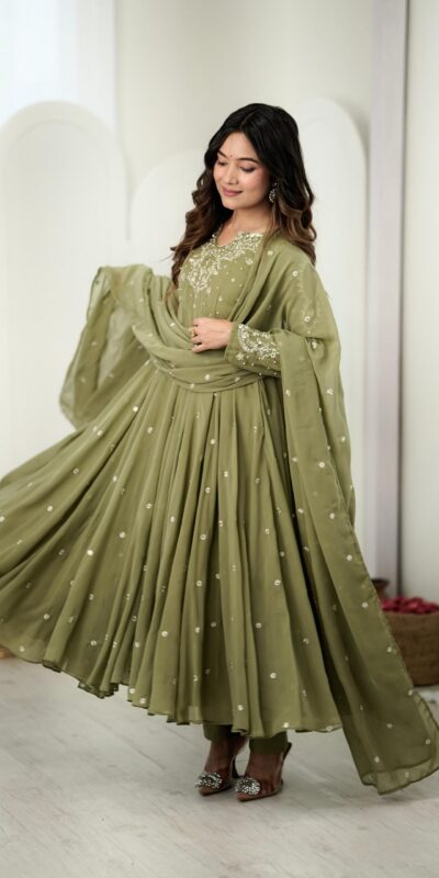 JF 056 Sage Green Faux Georgette Salwar Suit with Mirror Work & Embroidery Work. Get it for ₹2349. Delivery 4-6 Working Days. Shop now. | Jump Suits, Straight Suits, Casual Suits, Creative suits, Designer Suits, Palazzo Suits, Party Wear Suits, Patiala Suits, Salwar suit