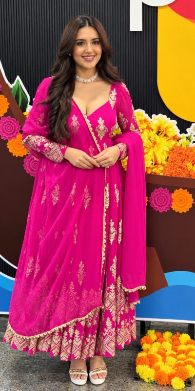 SSR 552 Pink Faux Georgette Gown with Sequins Work & Embroidery Work. Affordable Price ₹2399. Delivery 4-6 Working Days. Shop now. | Bollywood Gowns, Creative Gowns, Designer Gowns, Embroidered Gowns, Gowns, Party Wear Gowns
