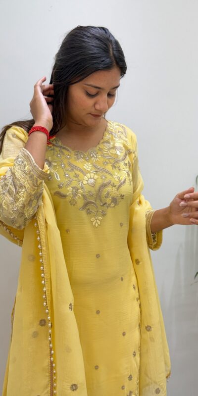 BE 501 Yellow Crunchy Silk Salwar Suit with Embroidery Work. Wedding, Party, Festive, Events Best Price ₹2349. Delivery 4-6 Working Days. Shop now. | Jump Suits, Straight Suits, Casual Suits, Creative suits, Designer Suits, Palazzo Suits, Party Wear Suits, Patiala Suits, Salwar suit