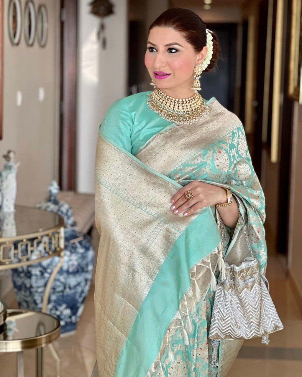 KPR 242 Sea Green Soft Lichi Silk Saree with Lace Work & Lace Border. Introductory Price ₹1649. Delivery 4-6 Working Days. Shop now. | Bollywood Sarees, Creative Sarees, Designer Sarees, Embroidered Sarees, Ethnic Saree, Modern Digital sarees, Party Wear Sarees, Sarees