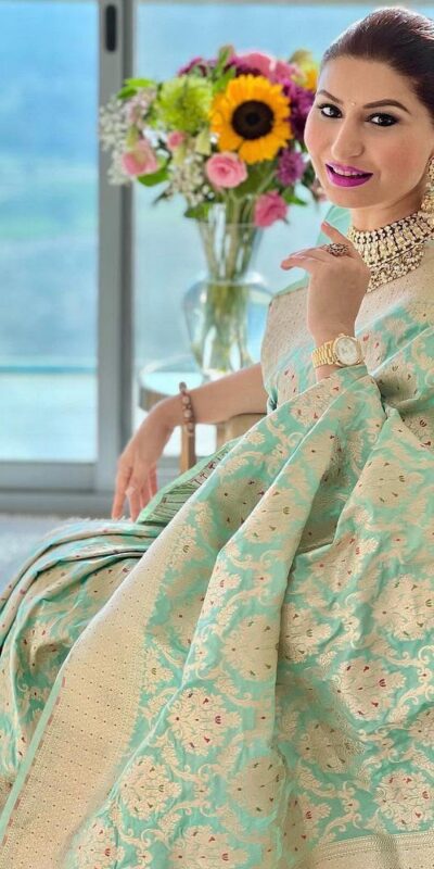 KPR 242 Sea Green Soft Lichi Silk Saree with Lace Work & Lace Border. Introductory Price ₹1649. Delivery 4-6 Working Days. Shop now. | Bollywood Sarees, Creative Sarees, Designer Sarees, Embroidered Sarees, Ethnic Saree, Modern Digital sarees, Party Wear Sarees, Sarees