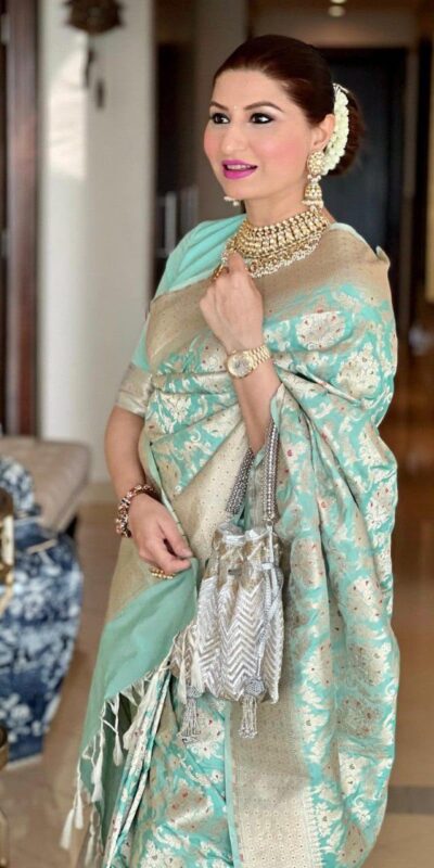 KPR 242 Sea Green Soft Lichi Silk Saree with Lace Work & Lace Border. Introductory Price ₹1649. Delivery 4-6 Working Days. Shop now. | Bollywood Sarees, Creative Sarees, Designer Sarees, Embroidered Sarees, Ethnic Saree, Modern Digital sarees, Party Wear Sarees, Sarees