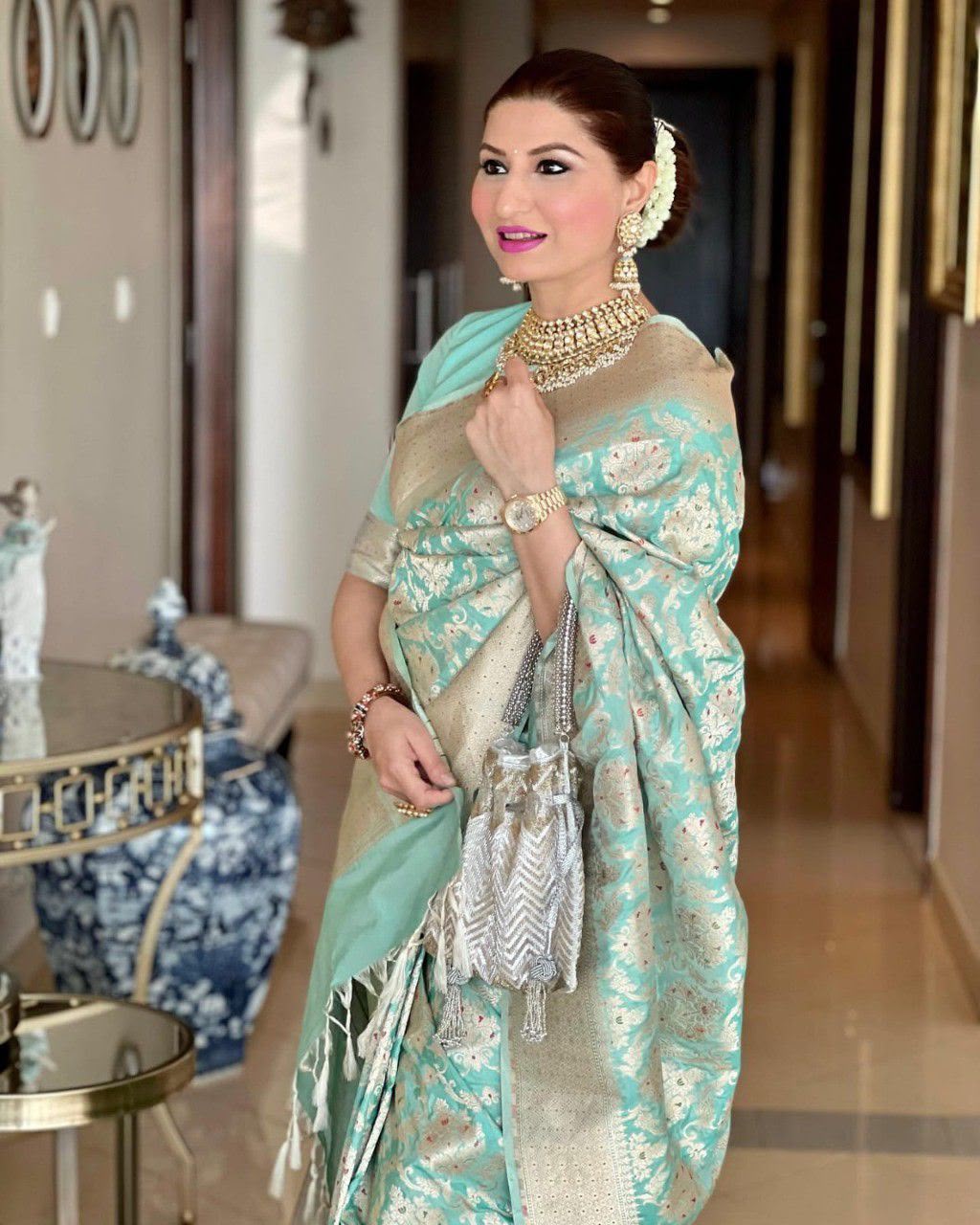 KPR 242 Sea Green Soft Lichi Silk Saree with Lace Work & Lace Border. Introductory Price ₹1649. Delivery 4-6 Working Days. Shop now. | Bollywood Sarees, Creative Sarees, Designer Sarees, Embroidered Sarees, Ethnic Saree, Modern Digital sarees, Party Wear Sarees, Sarees