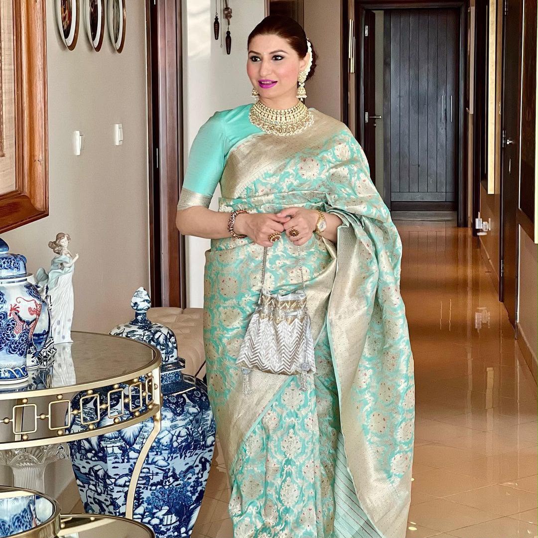 KPR 242 Sea Green Soft Lichi Silk Saree with Lace Work & Lace Border. Introductory Price ₹1649. Delivery 4-6 Working Days. Shop now. | Bollywood Sarees, Creative Sarees, Designer Sarees, Embroidered Sarees, Ethnic Saree, Modern Digital sarees, Party Wear Sarees, Sarees