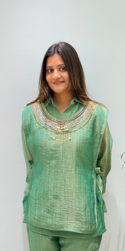 BE 485 Pista Colour | Brown Salsa Silk Kurti with Hand Work. Get it for ₹2249. Delivery 4-6 Working Days. Online Shop now. | Bollywood Kurti, Creative Kurtis, Designer Kurti, Kurti, Party Wear Kurti, Selfie Kurti