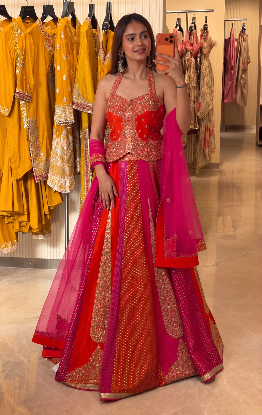Aglow Orange Chinon Silk Multi Thread Work Lehenga Choli