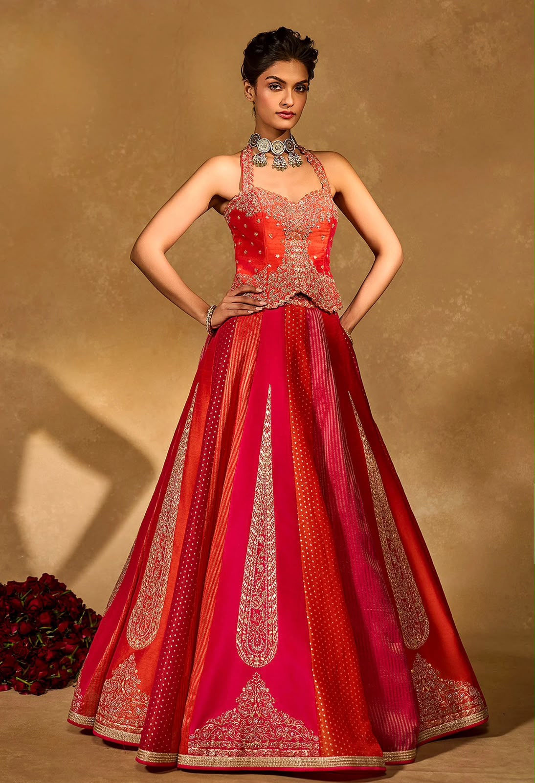 Aglow Orange Chinon Silk Multi Thread Work Lehenga Choli - Image 7