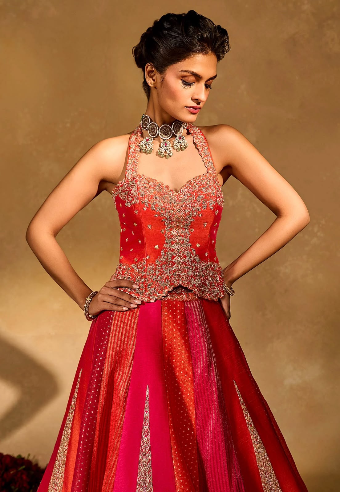 Aglow Orange Chinon Silk Multi Thread Work Lehenga Choli - Image 6