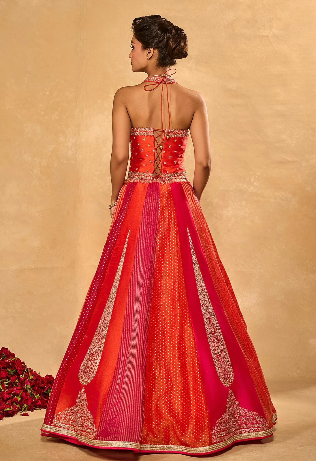 Aglow Orange Chinon Silk Multi Thread Work Lehenga Choli - Image 5