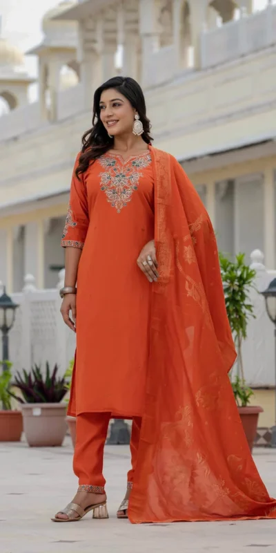 Alternative view of Nice Orange Roman Silk Sequins Work Salwar Suit