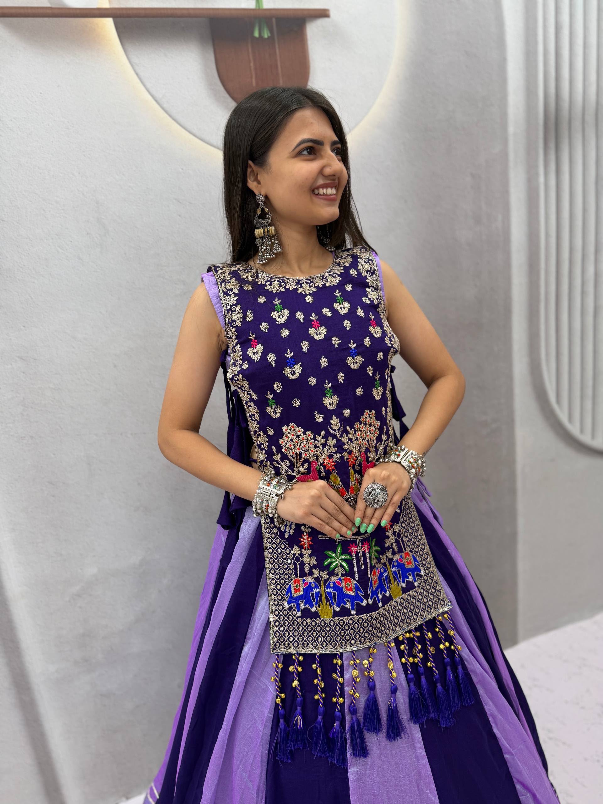Special Lavender Vichitra Thread Work Lehenga Choli - Image 5