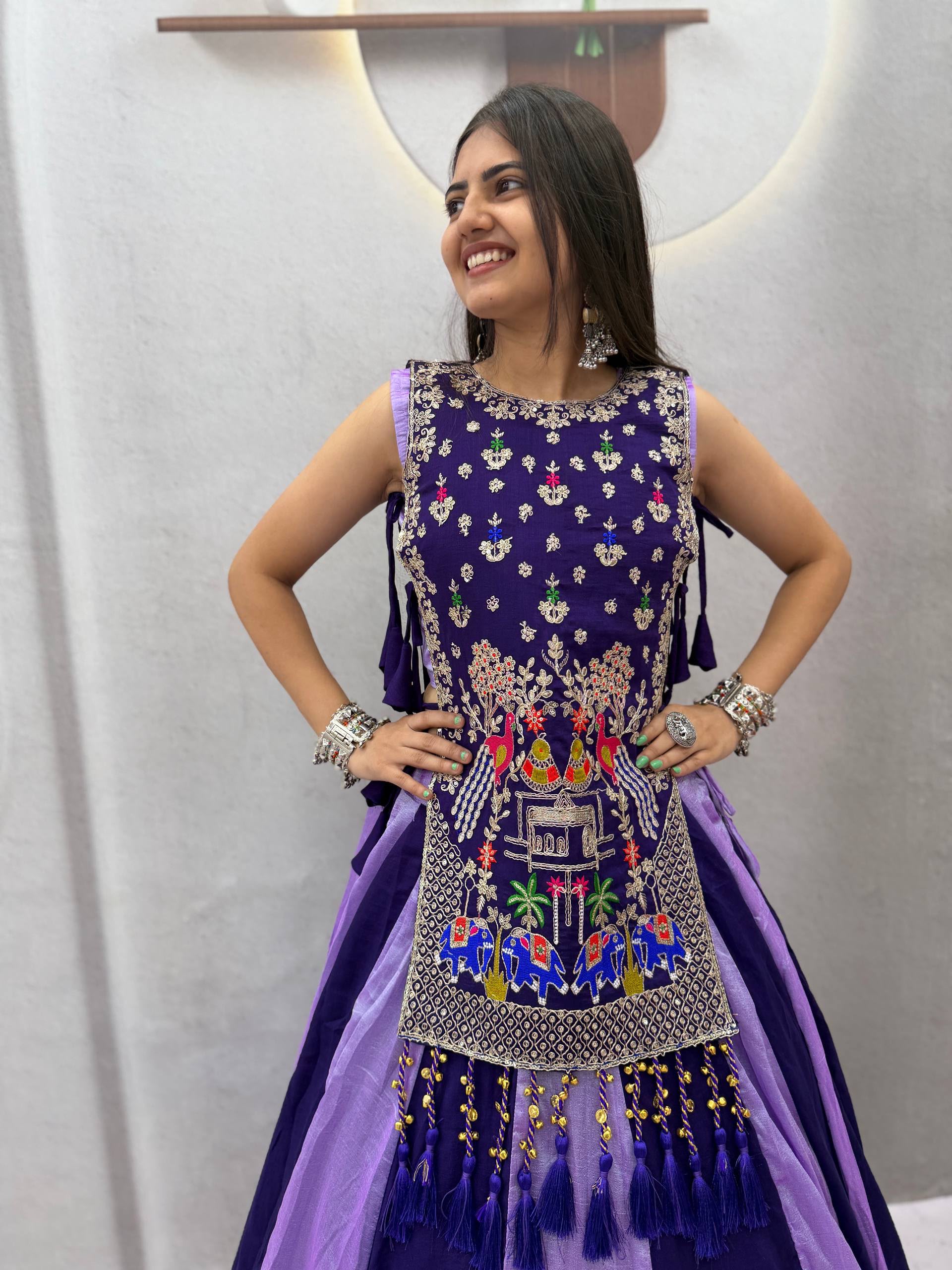 Special Lavender Vichitra Thread Work Lehenga Choli - Image 3
