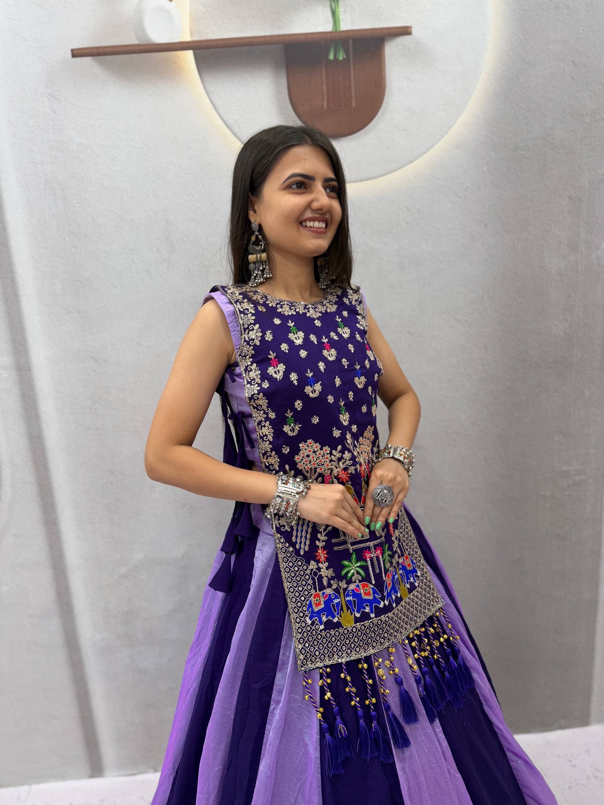 Special Lavender Vichitra Thread Work Lehenga Choli