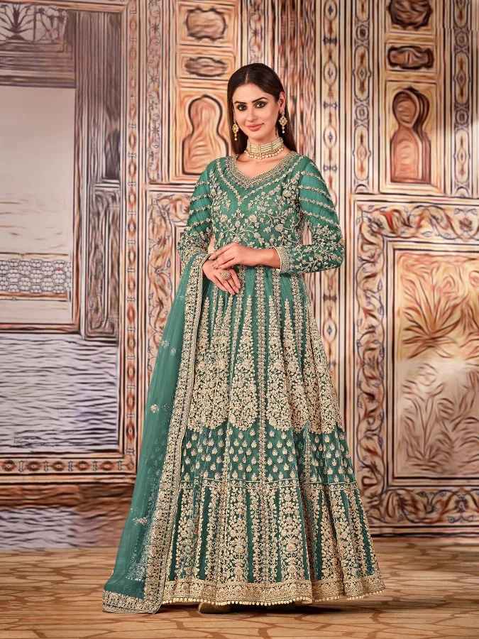 Super Blue Butterfly Net Sequins Work Salwar Suit - Image 2