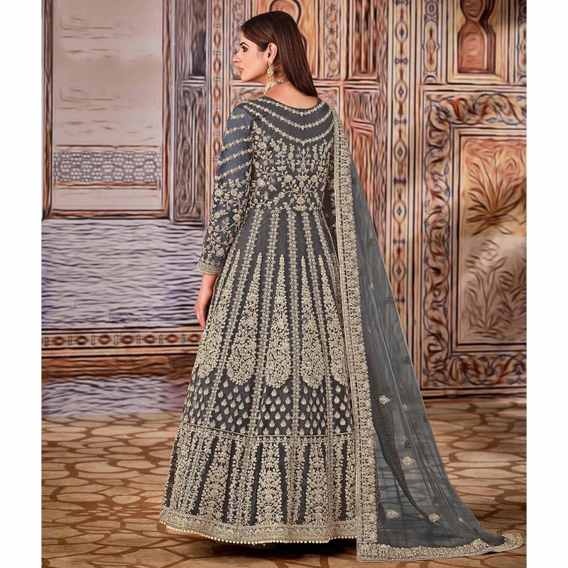Super Grey Butterfly Net Sequins Work Salwar Suit - Image 3