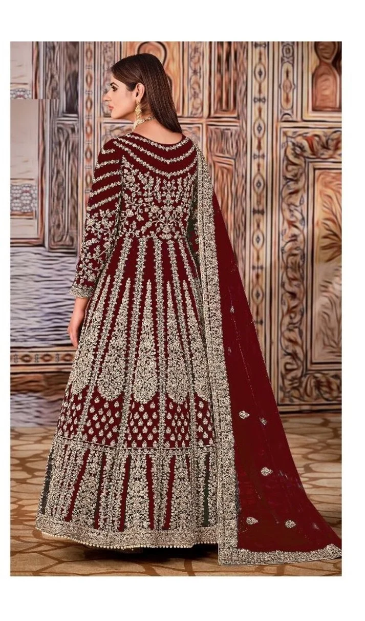 Super Maroon Butterfly Net Sequins Work Salwar Suit - Image 2