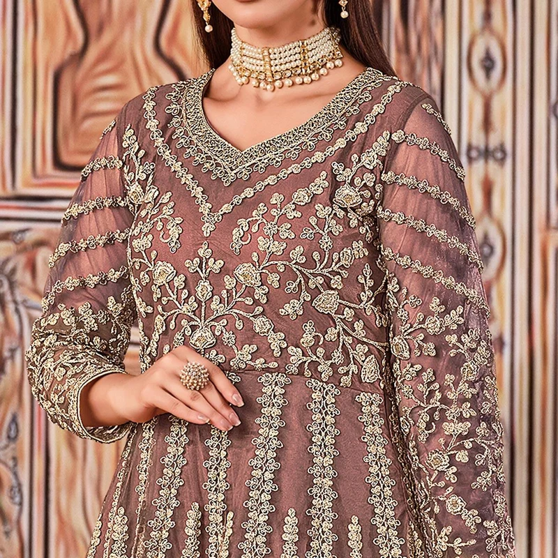Super Peach Butterfly Net Sequins Work Salwar Suit - Image 4