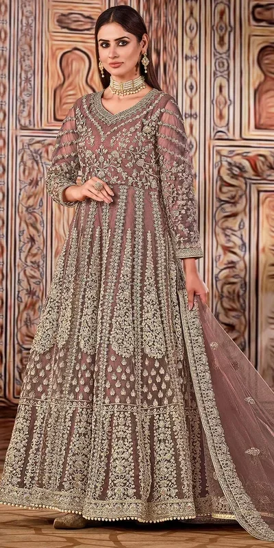 Alternative view of Super Peach Butterfly Net Sequins Work Salwar Suit