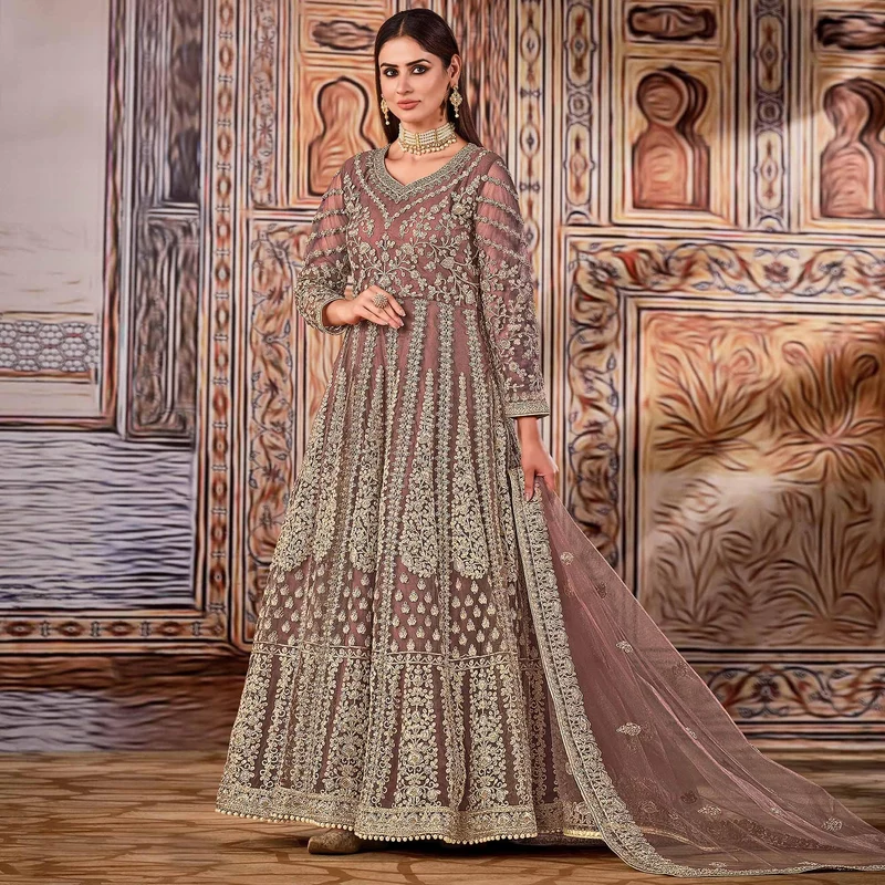 Super Peach Butterfly Net Sequins Work Salwar Suit - Image 2