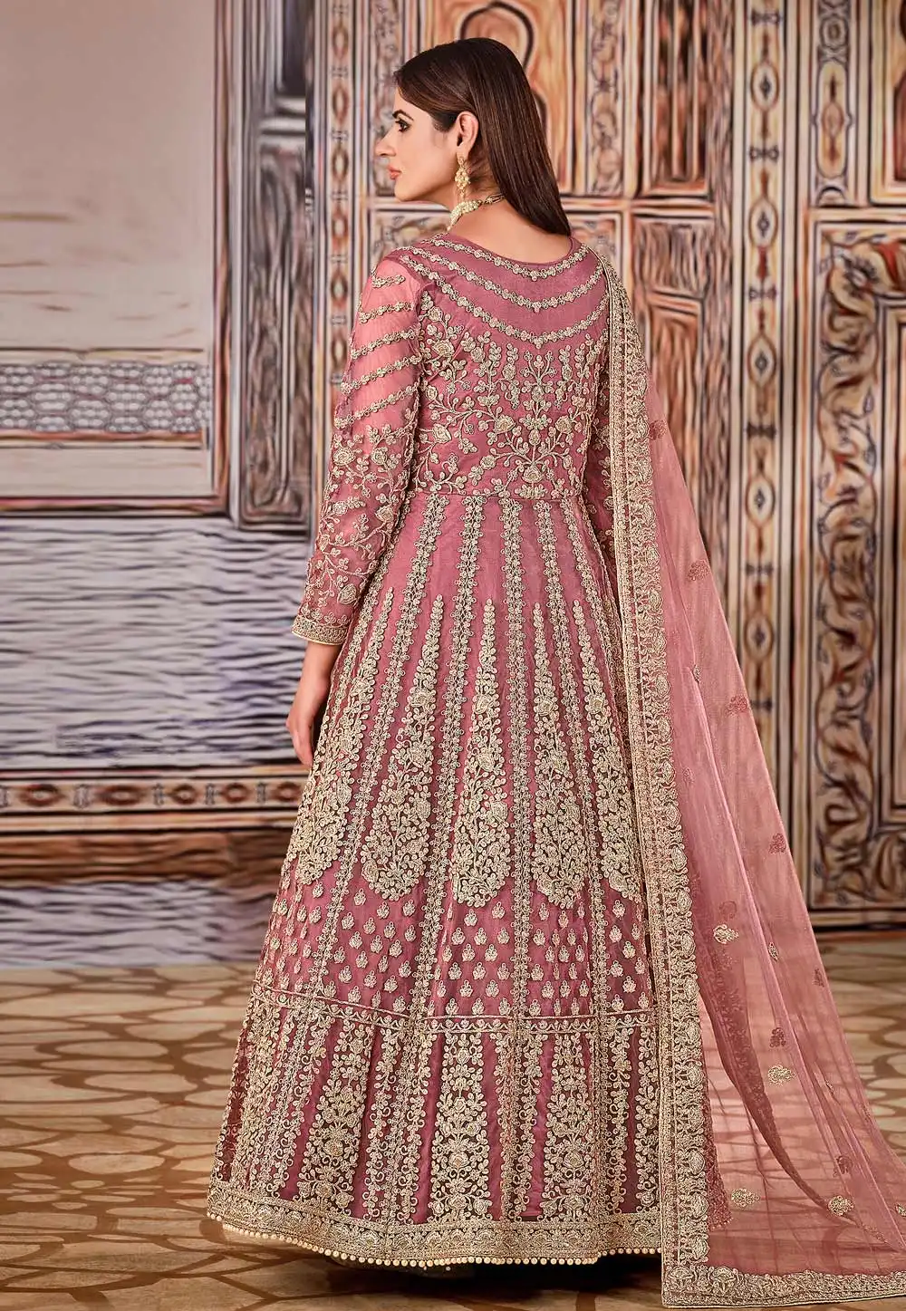 Super Pink Butterfly Net Sequins Work Salwar Suit - Image 2