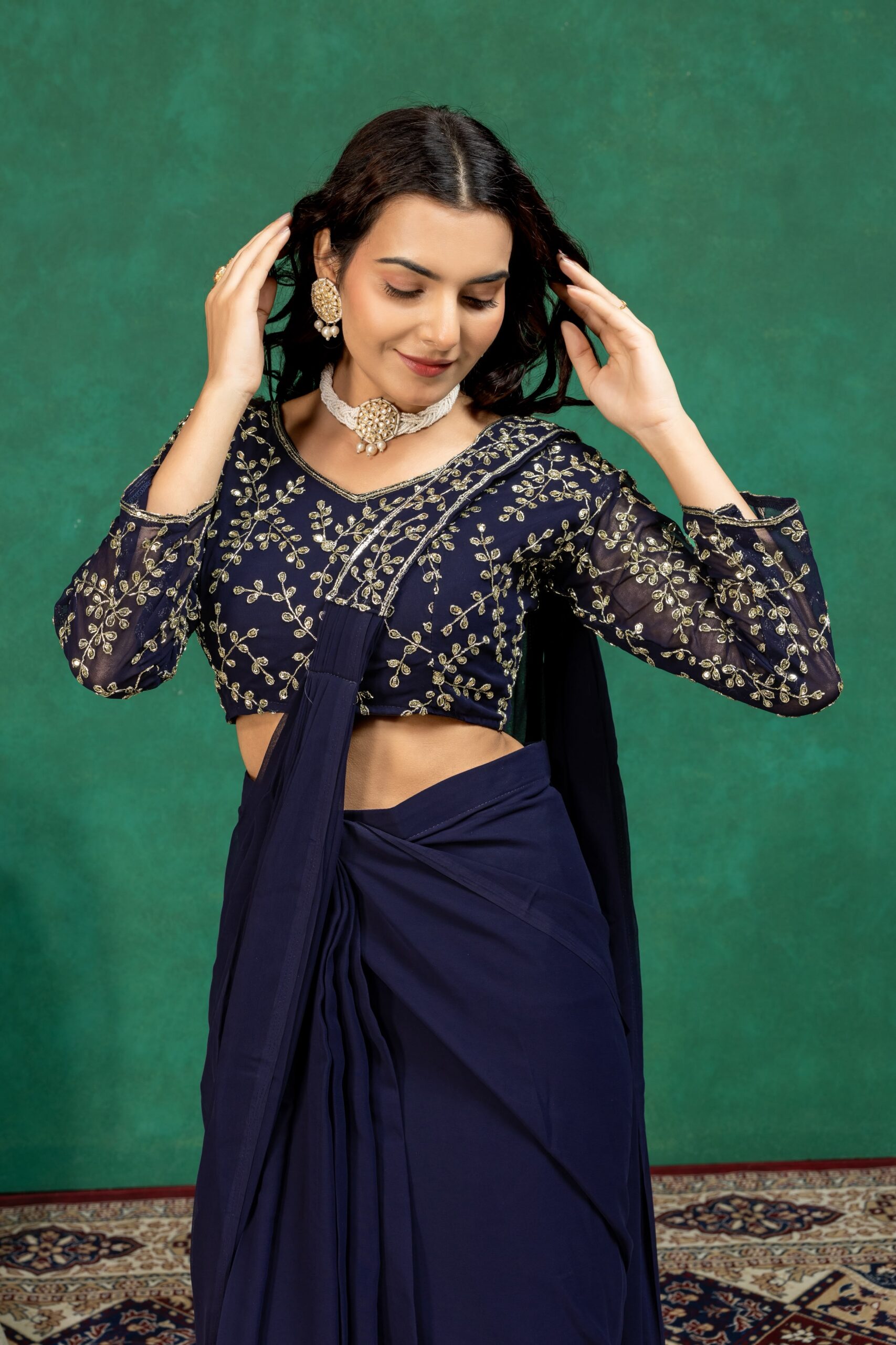 ST 1208 Navy Blue Color Faux Georgette Embroidery Sequins Work Saree Casual, Wedding, Festive, Events . Expected Delivery 4-6 Working Days @2099/- only | Bollywood Sarees, Creative Sarees, Designer Sarees, Embroidered Sarees, Ethnic Saree, Modern Digital sarees, Party Wear Sarees, Sarees