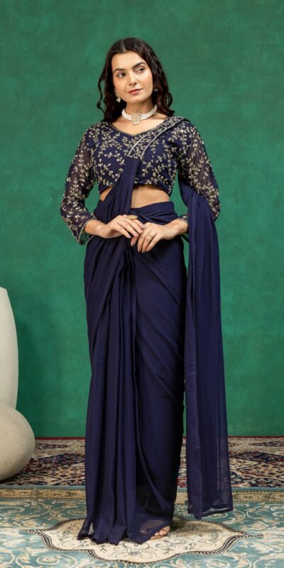ST 1208 Navy Blue Color Faux Georgette Embroidery Sequins Work Saree Casual, Wedding, Festive, Events . Expected Delivery 4-6 Working Days @2099/- only | Bollywood Sarees, Creative Sarees, Designer Sarees, Embroidered Sarees, Ethnic Saree, Modern Digital sarees, Party Wear Sarees, Sarees